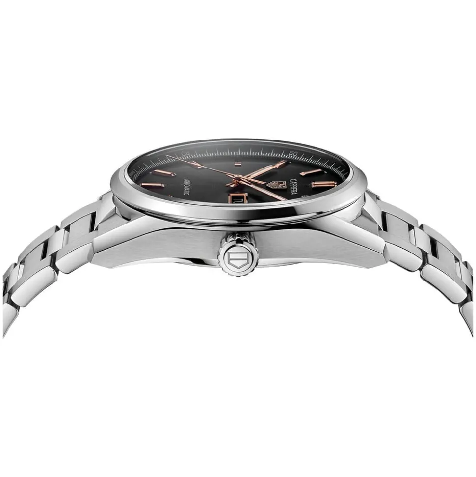 TAG Heuer Carrera Day-Date 41mm Black Dial Rose Gold Index Stainless Steel Bracelet Watch