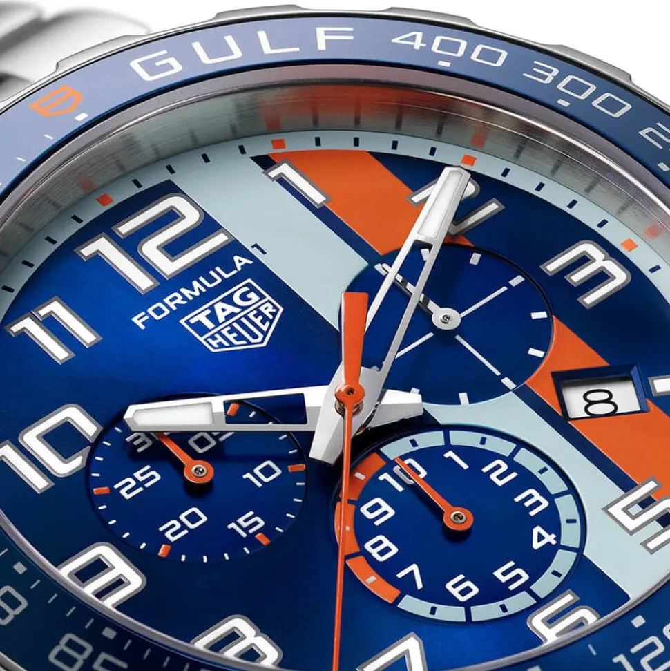 TAG Heuer Formula 1 Chronograph x Gulf 43mm Blue & Orange Dial Stainless Steel Bracelet Watch