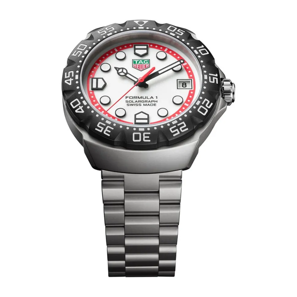 TAG Heuer Formula 1 Solargraph 38mm White Dial Black Bezel Steel Bracelet Watch