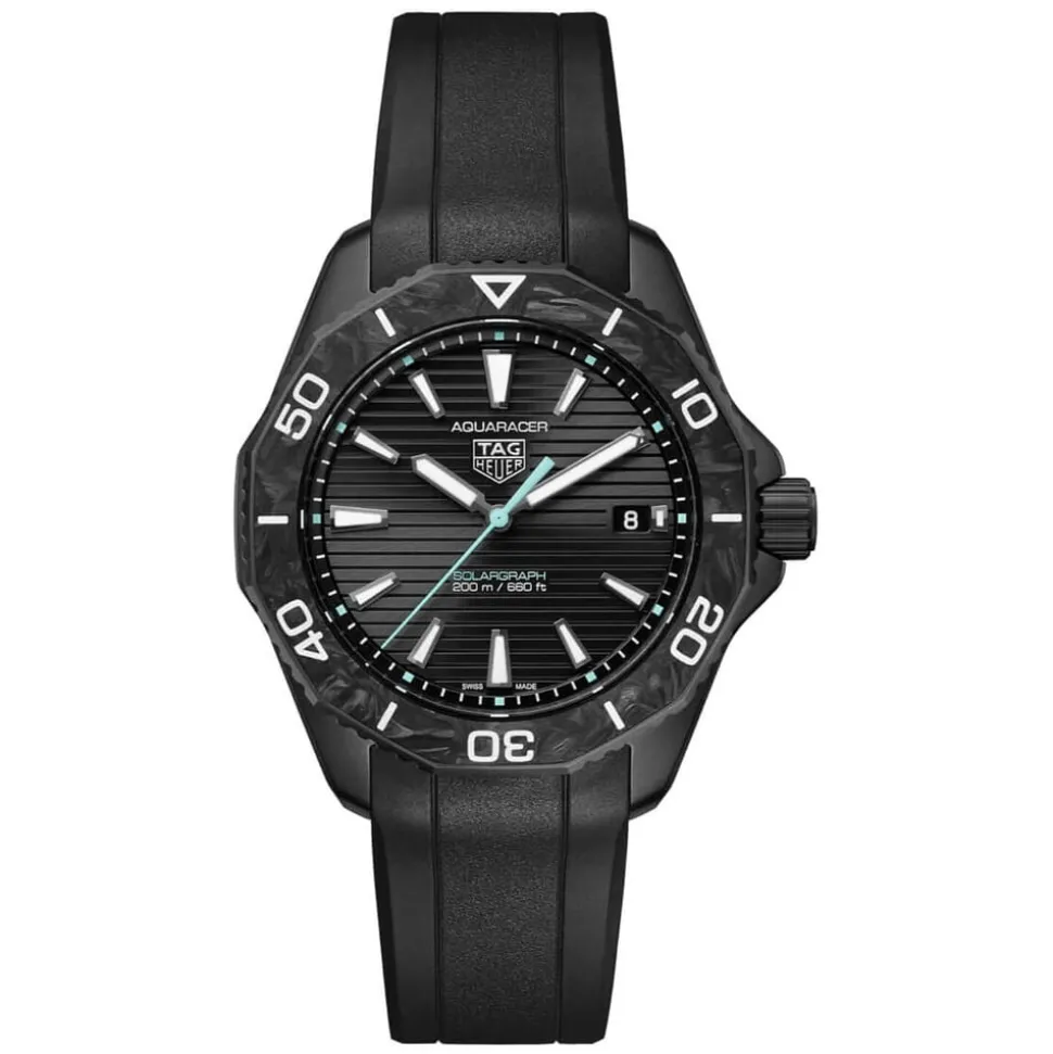 TAG Heuer Professional 200 Solargraph 40mm Black Dial DLC Case Rubber Strap Watch