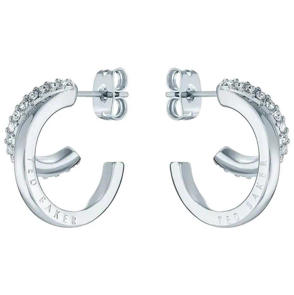 Ted Baker Helias Silver Plated Crystal Double Hoop Earrings