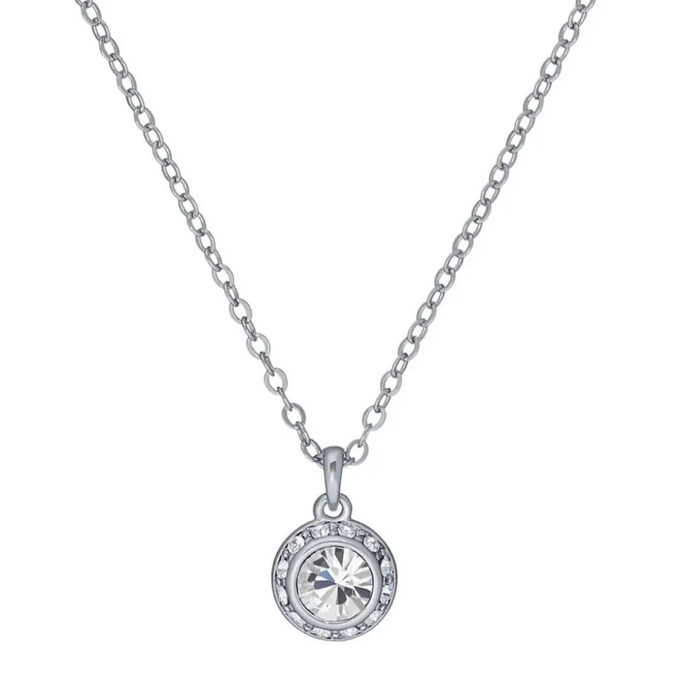 Ted Baker Soltell Silver Plated Solitaire Sparkle Crystal Round Pendant Necklace