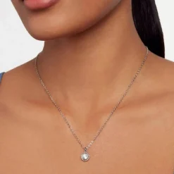 Ted Baker Soltell Silver Plated Solitaire Sparkle Crystal Round Pendant Necklace