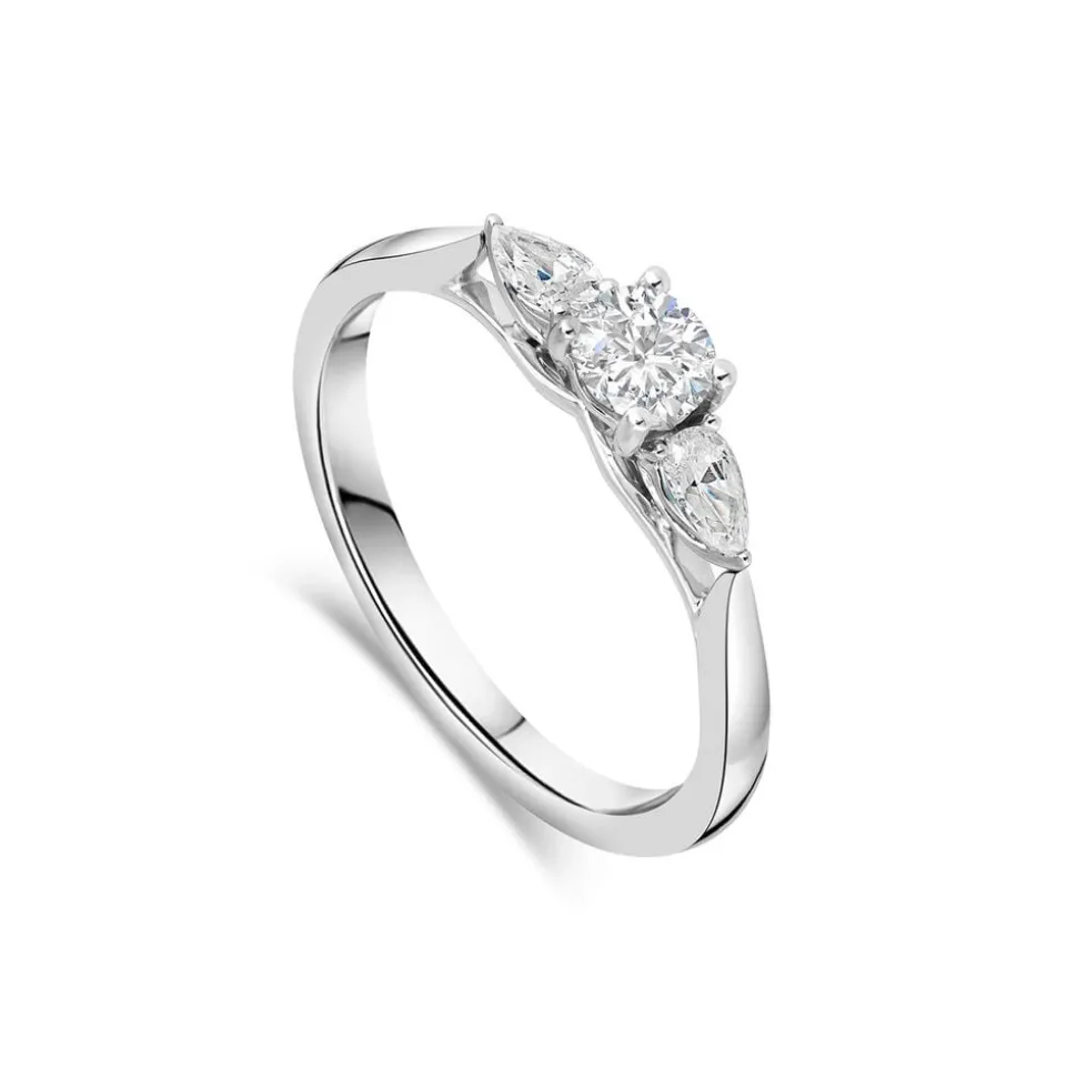 The Orchid Setting Platinum 3 Stone Pear Sides 0.50ct Engagement Ring