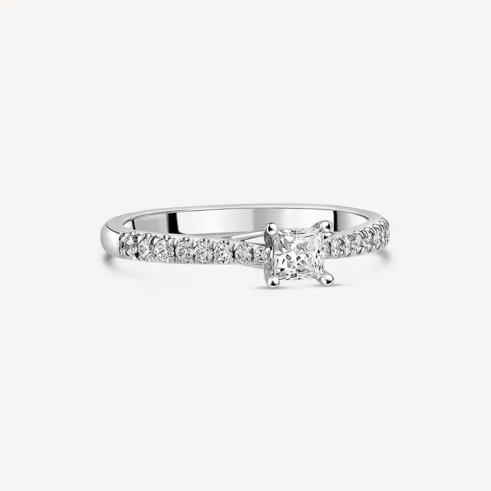 The Orchid Setting Platinum Princess 0.50ct Diamond Shoulders Engagement Ring