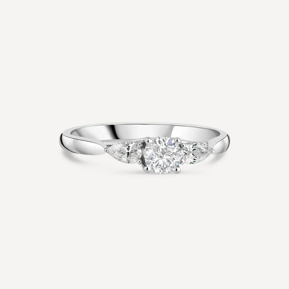 The Orchid Setting Platinum 3 Stone Pear Sides 0.50ct Engagement Ring