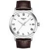 Tissot Classic Dream 42mm White Dial Roman Numerals Steel Case Brown Strap Watch