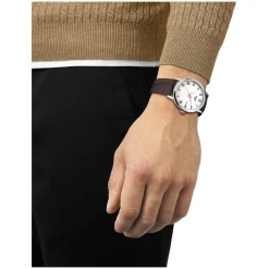 Tissot Classic Dream 42mm White Dial Roman Numerals Steel Case Brown Strap Watch