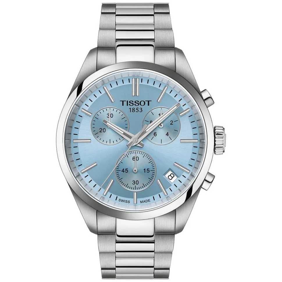 Tissot PR 100 Chronograph 40mm Ice Blue Dial Steel Bracelet Watch