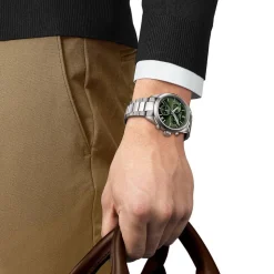 Tissot PR 100 Chronograph 40mm Green Dial Steel Bracelet Watch