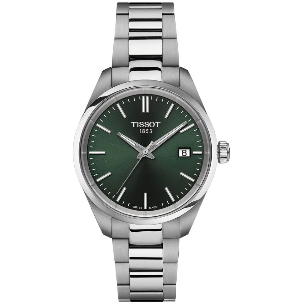 Tissot PR 100 Quartz 34mm Green Dial Steel Bracelet Watch