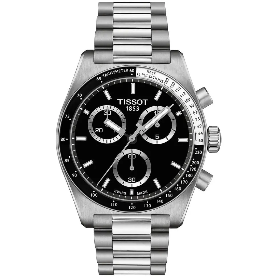 Tissot PR516 Chronograph 40mm Black Dial Steel Bracelet Watch