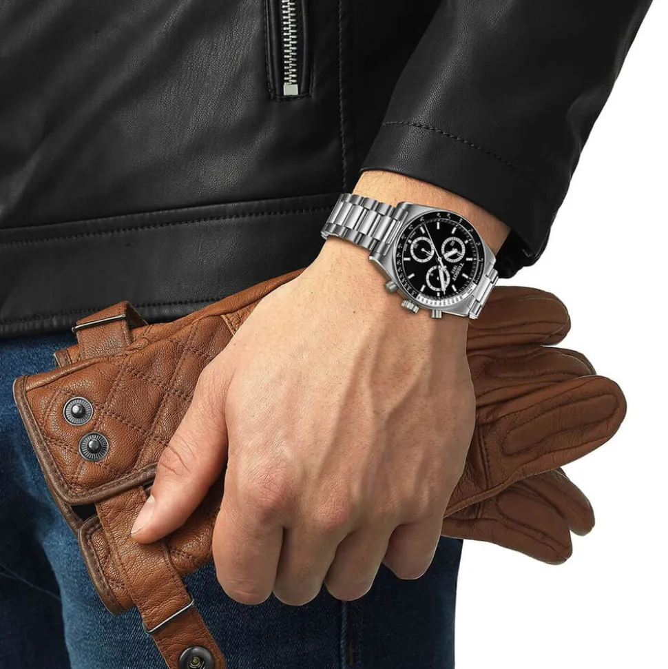 Tissot PR516 Chronograph 40mm Black Dial Steel Bracelet Watch
