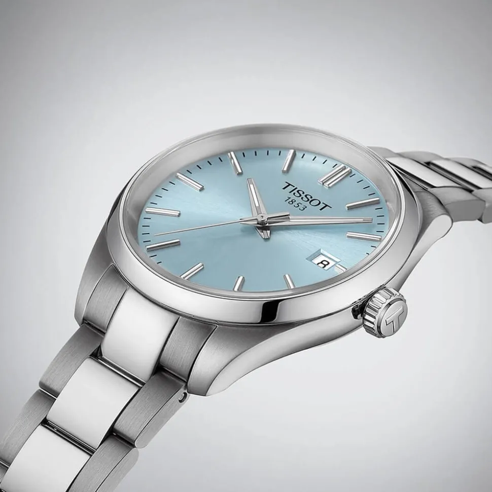 Tissot PR100 34mm Ice Blue Dial Steel Case Bracelet Watch