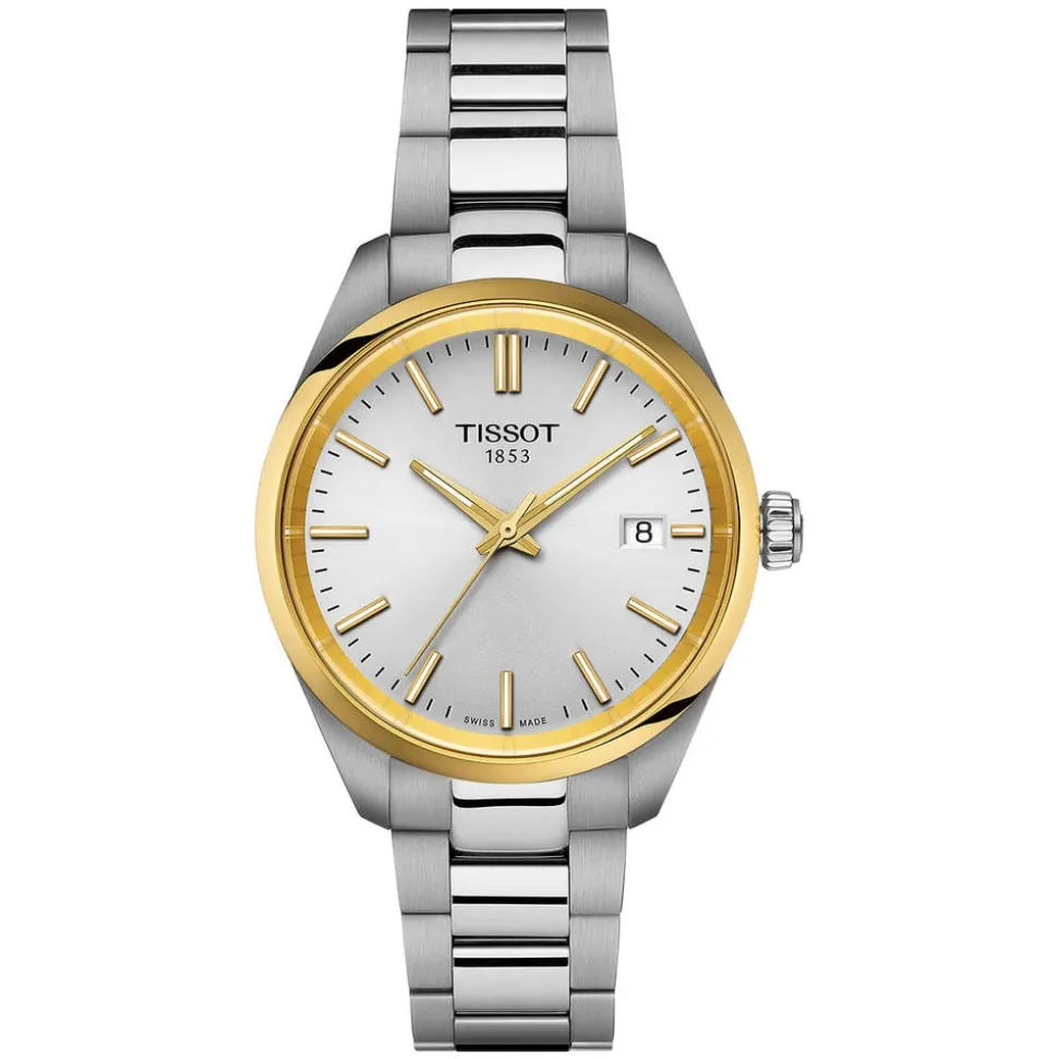 Tissot PR100 34mm Silver Dial Yellow Gold PVD Steel Case Bracelet
