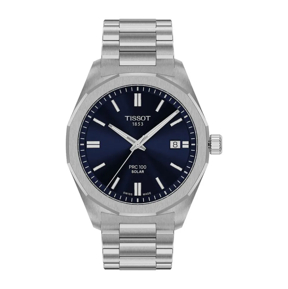 Tissot PRC 100 Solar 39mm Blue Dial Steel Bracelet Watch