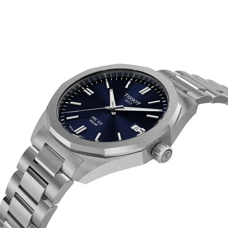Tissot PRC 100 Solar 39mm Blue Dial Steel Bracelet Watch