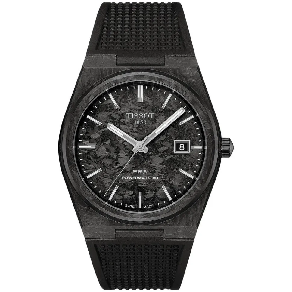 Tissot PRX Powermatic 80 40mm Black Dial Carbon Case Rubber Strap Watch