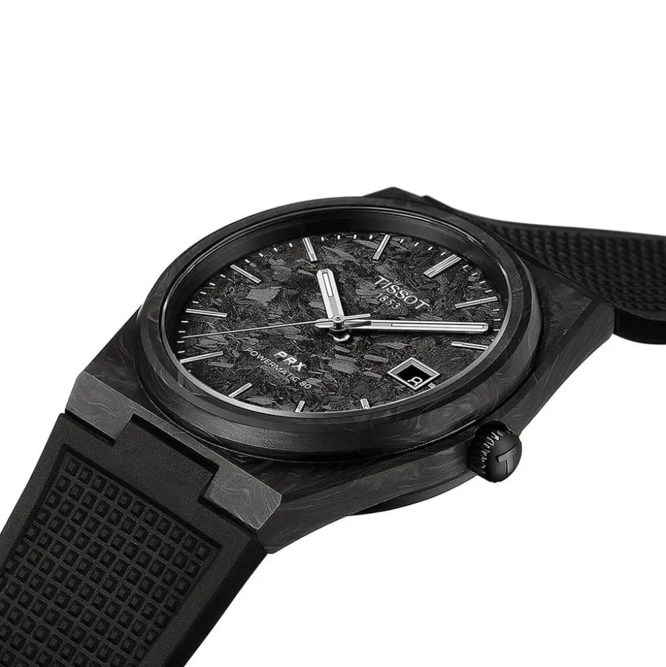 Tissot PRX Powermatic 80 40mm Black Dial Carbon Case Rubber Strap Watch