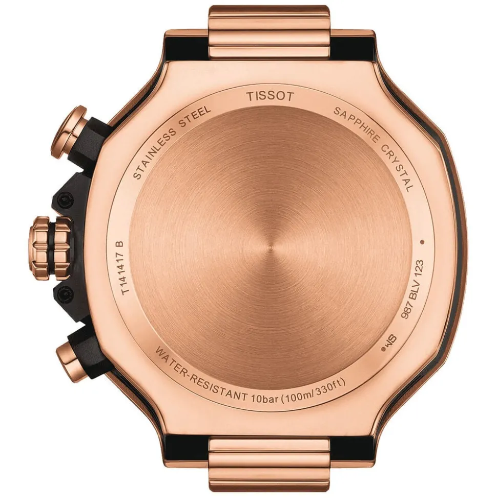 Tissot T-Race 45mm Black Chrono Dial Rose Gold Case Black Strap Watch