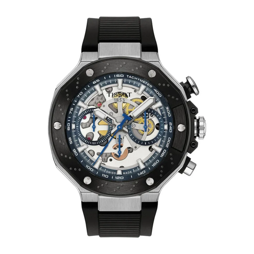 Tissot T-Race MotoGP Automatic Chronograph 45mm Transparent Dial Black Rubber Strap Watch
