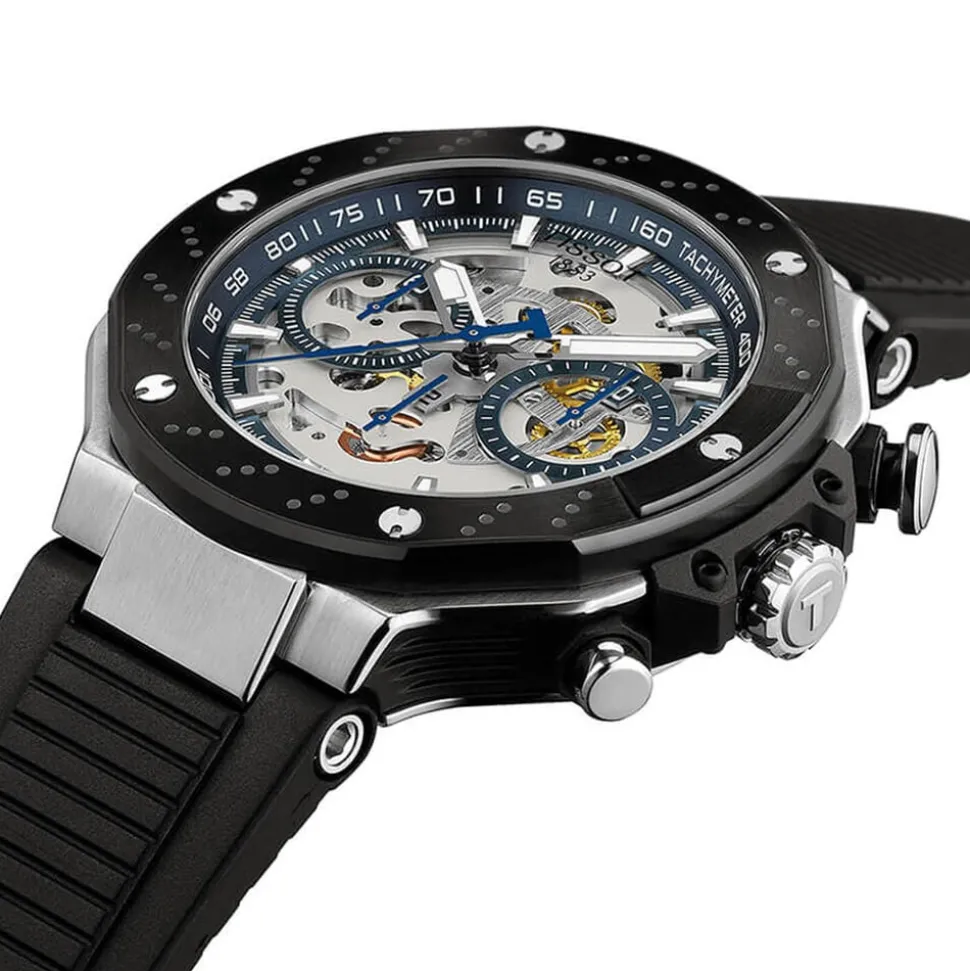 Tissot T-Race MotoGP Automatic Chronograph 45mm Transparent Dial Black Rubber Strap Watch