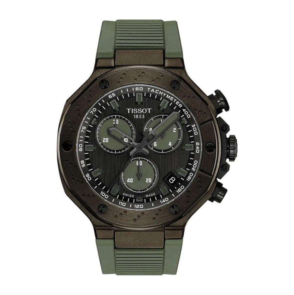 Tissot T-Race Quartz Chronograph 45mm Dark Grey Dial Khaki Rubber Strap Watch