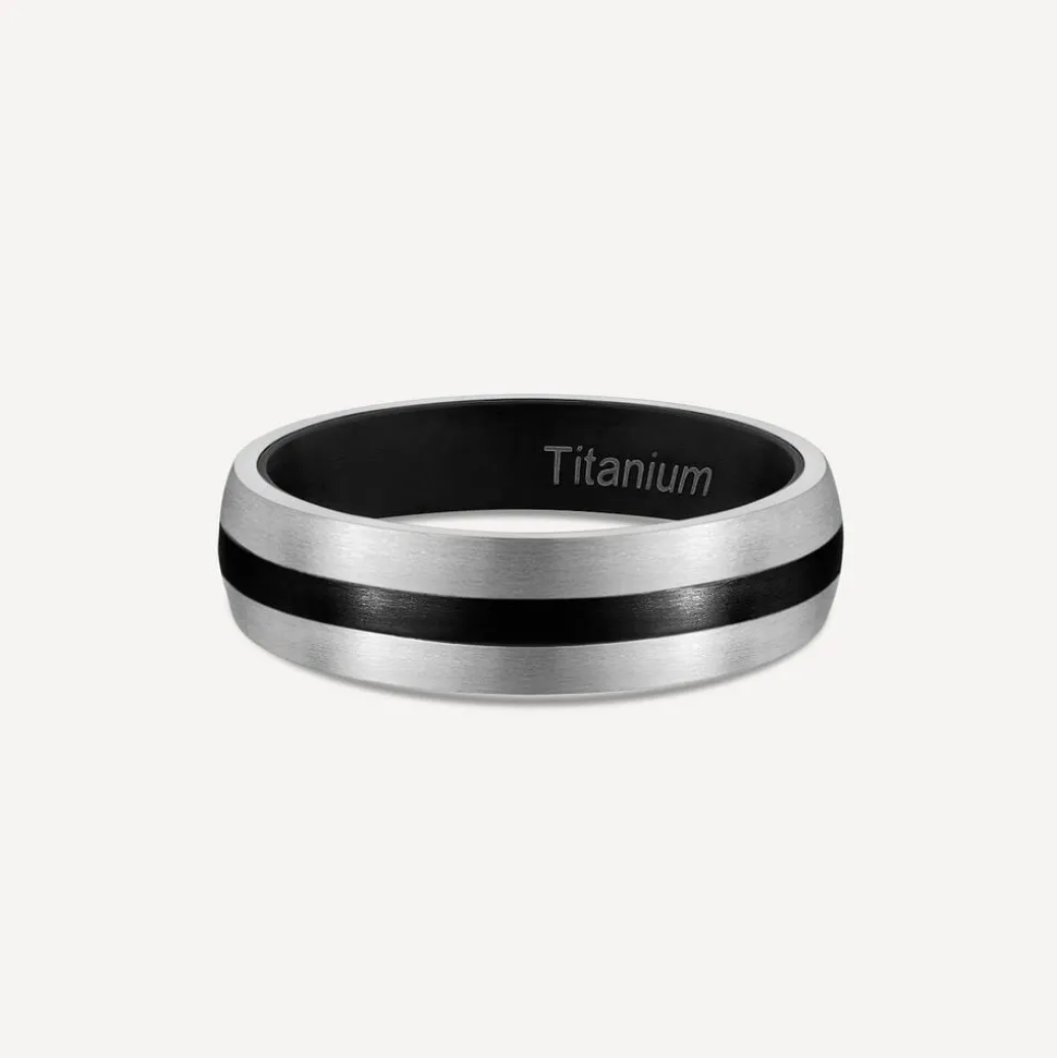Titanium Black Centre Stripe 6mm Band Ring