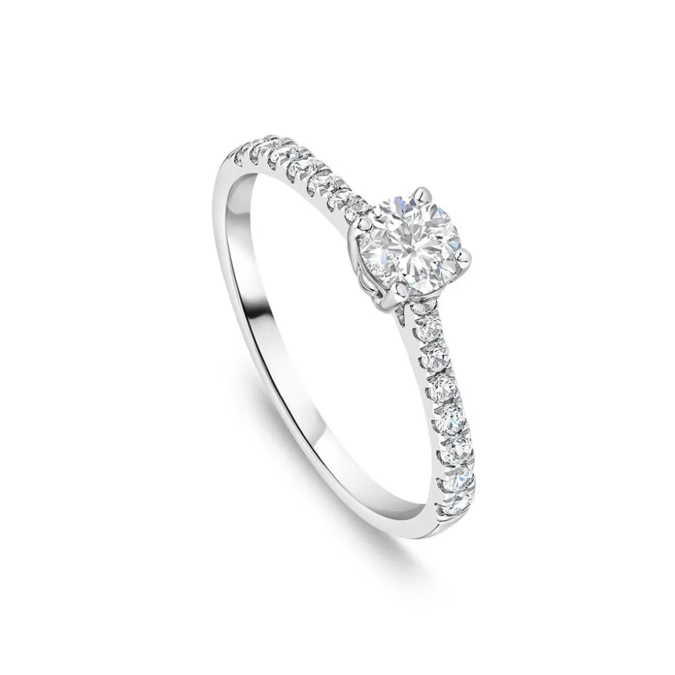 Tulip Setting 18ct White Gold 0.75ct Solitaire & Diamond Shoulders Diamond Ring