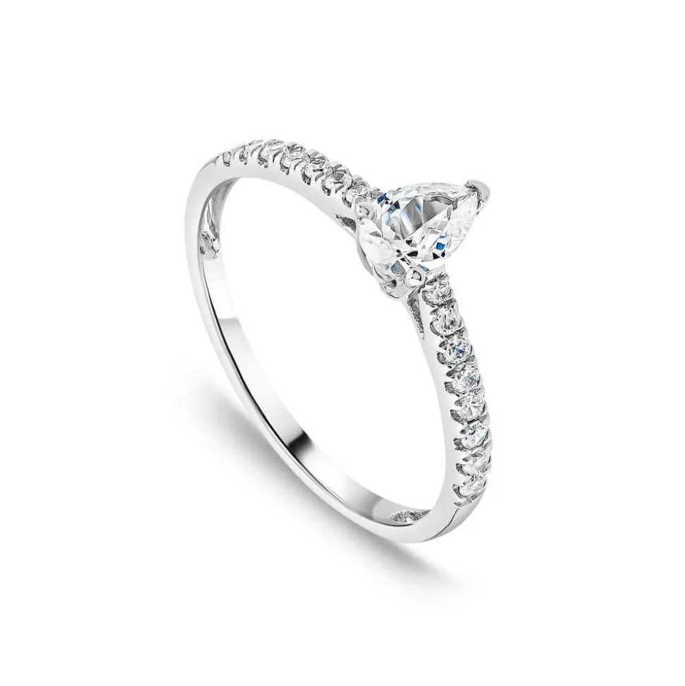 Tulip Setting 18ct White Gold 0.50ct Pear & Diamond Shoulders Diamond Ring