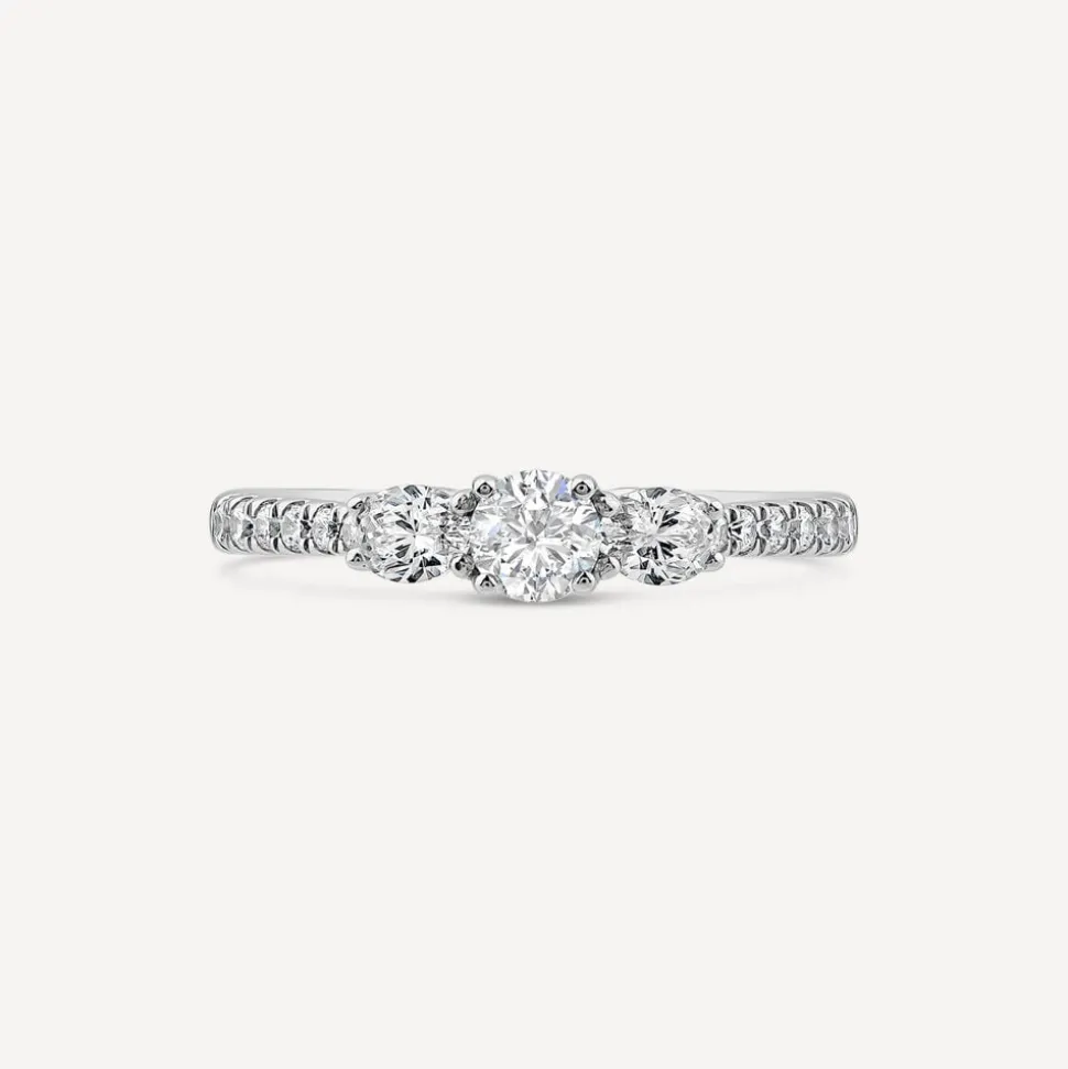Tulip Setting 18ct White Gold 0.75ct Brilliant Stone & 2 Oval Shoulders Diamond Ring