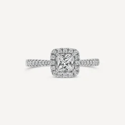 Tulip Setting 18ct White Gold 0.50ct Princess Halo Diamond & Side Stones Ring