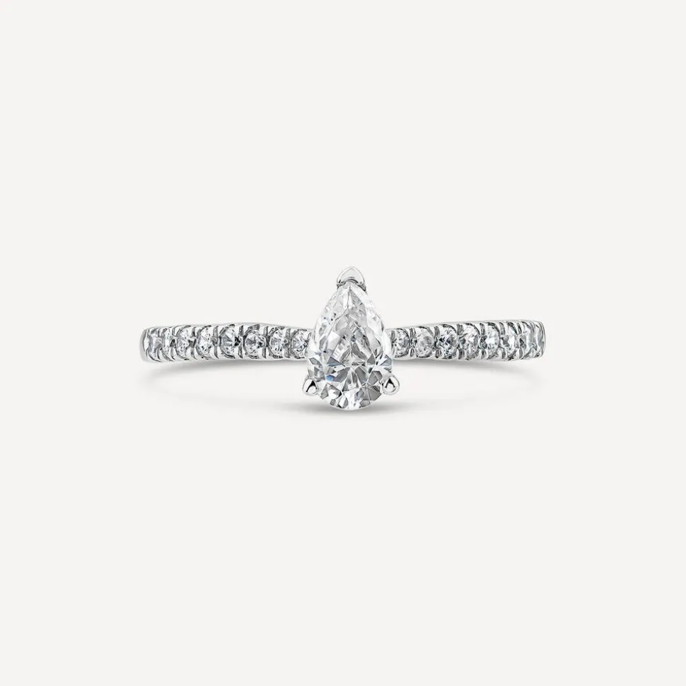 Tulip Setting 18ct White Gold 0.50ct Pear & Diamond Shoulders Diamond Ring