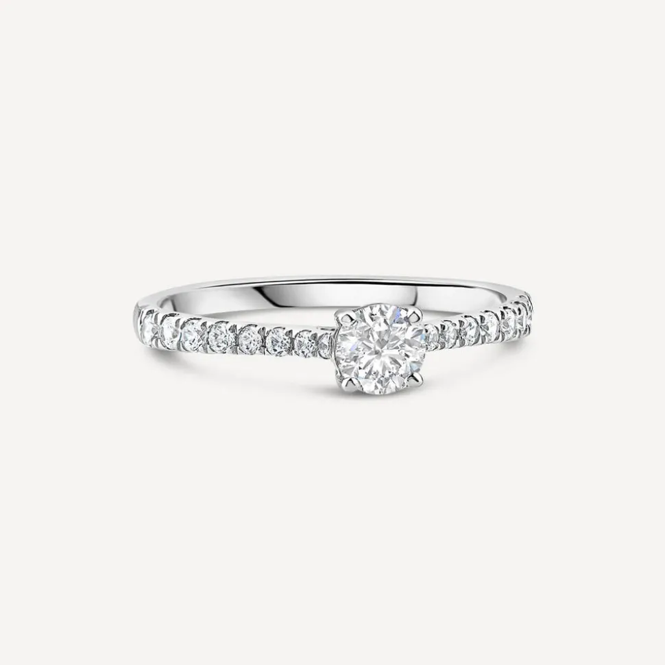 Tulip Setting 18ct White Gold 0.75ct Solitaire & Diamond Shoulders Diamond Ring
