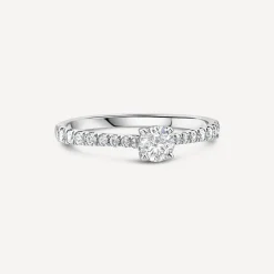Tulip Setting 18ct White Gold 0.50ct Solitaire & Diamond Shoulders Diamond Ring