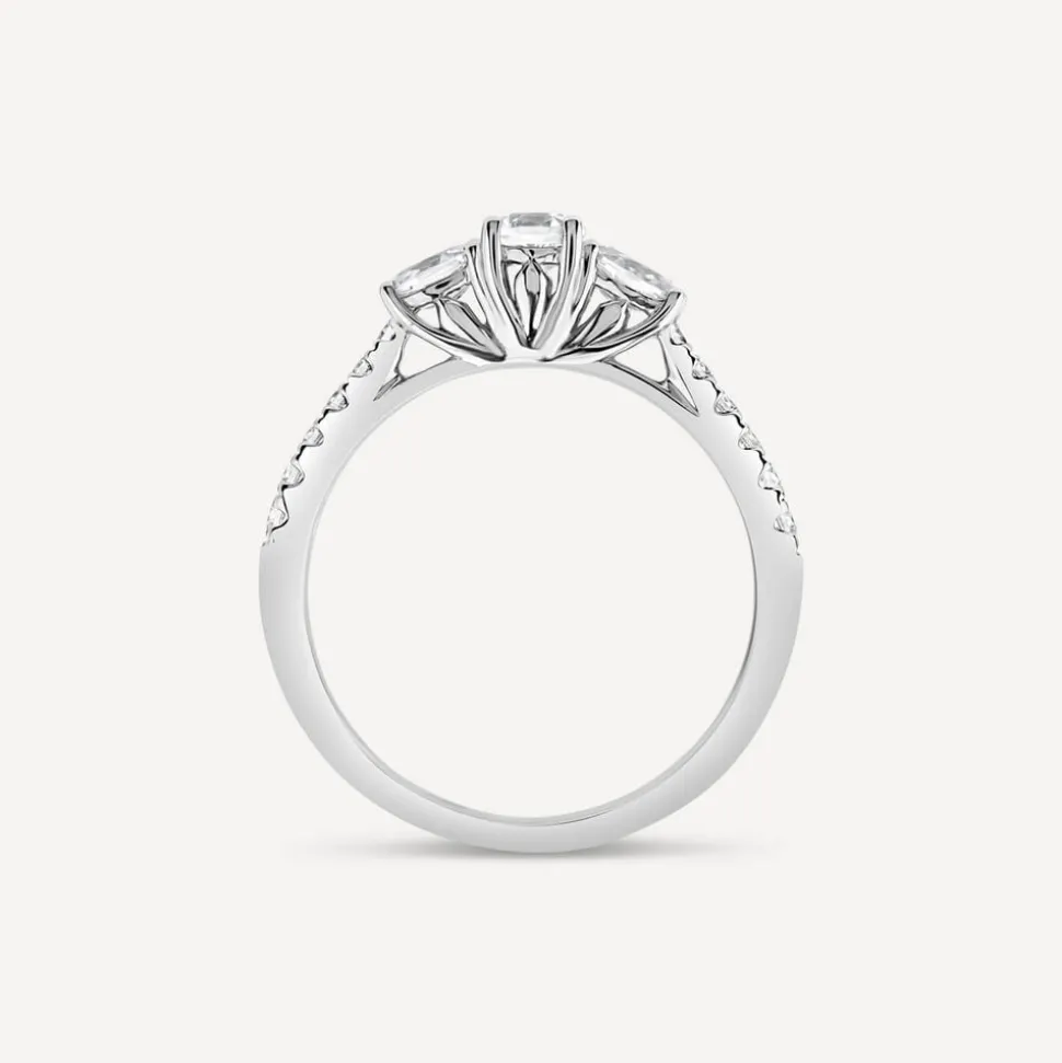 Tulip Setting 18ct White Gold 0.75ct Brilliant Stone & 2 Oval Shoulders Diamond Ring