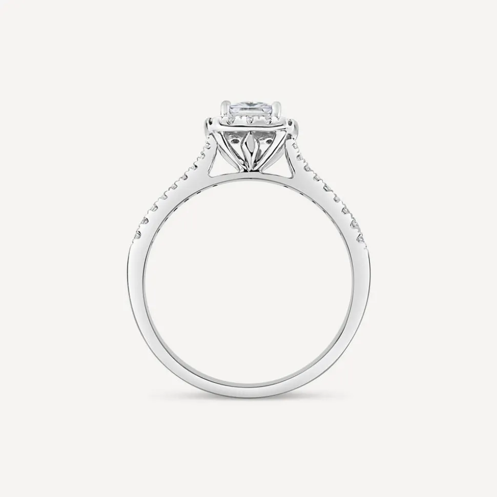 Tulip Setting 18ct White Gold 0.50ct Princess Halo Diamond & Side Stones Ring