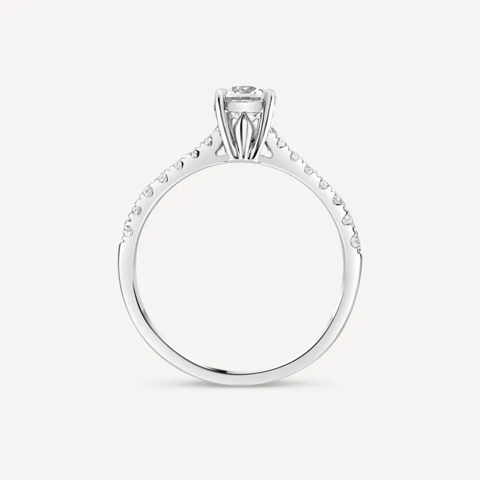 Tulip Setting 18ct White Gold 0.75ct Solitaire & Diamond Shoulders Diamond Ring