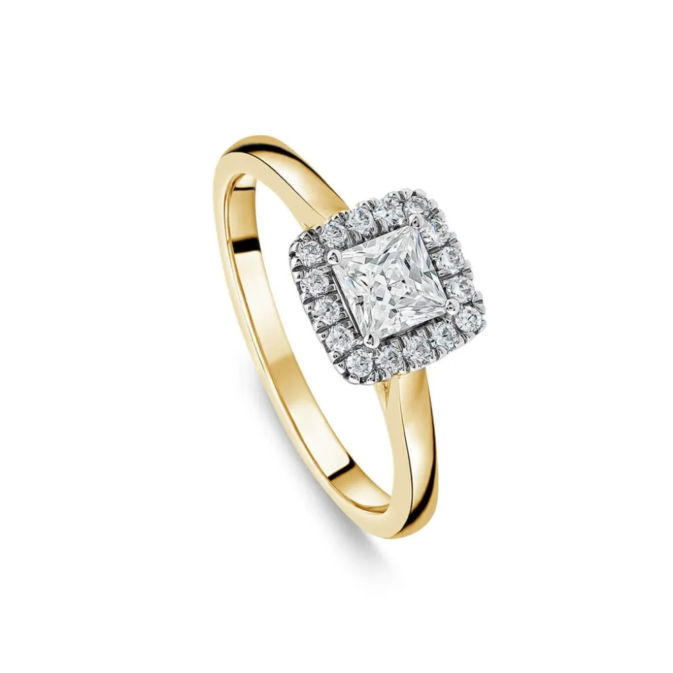 Tulip Setting 18ct Yellow Gold 0.50ct Princess Halo Diamond Ring