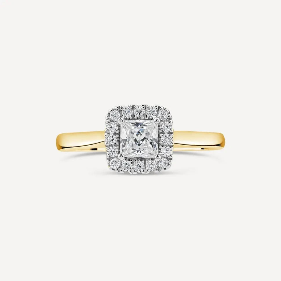 Tulip Setting 18ct Yellow Gold 0.50ct Princess Halo Diamond Ring