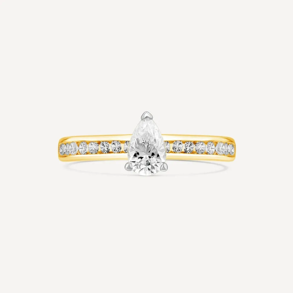 Tulip Setting 18ct Yellow Gold 0.50ct Pear Solitaire & Channel Shoulders Ring