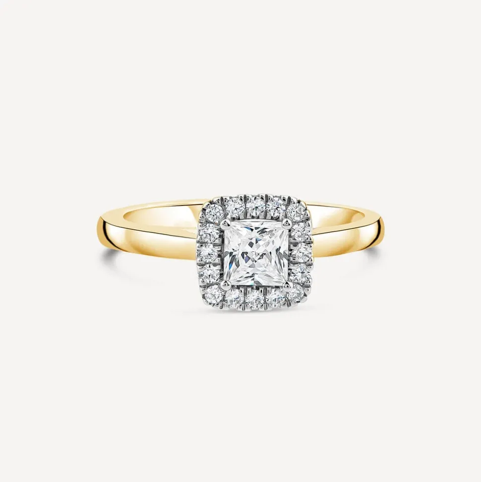 Tulip Setting 18ct Yellow Gold 0.50ct Princess Halo Diamond Ring