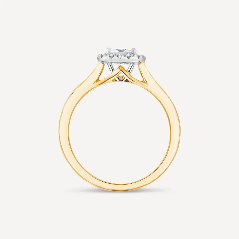 Tulip Setting 18ct Yellow Gold 0.50ct Princess Halo Diamond Ring