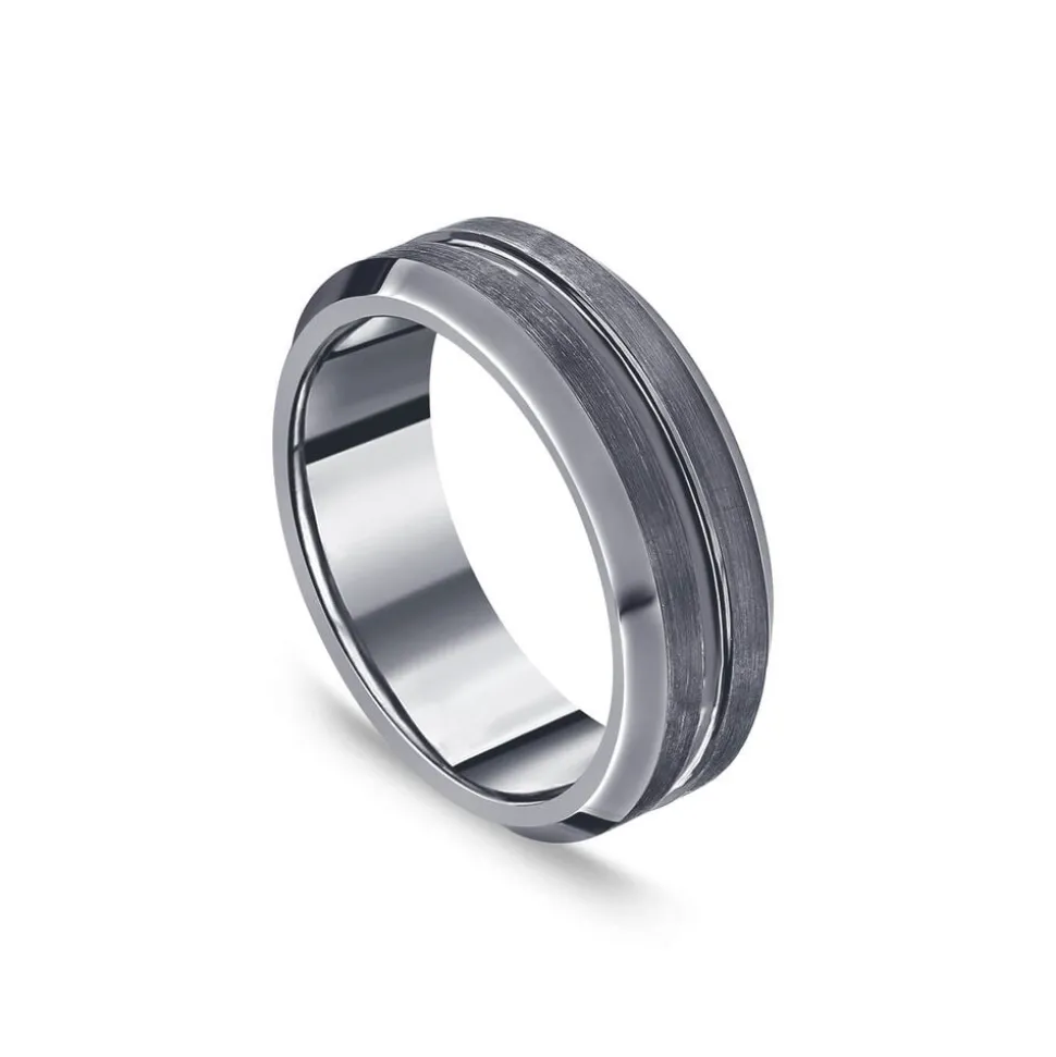 Tungsten Matte Center Groove Polished Edge 7mm Men's Ring