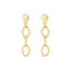 Yellow Gold Plated Sterling Silver Open Oblong Polished & Patterned Hexagons Drop Earrings