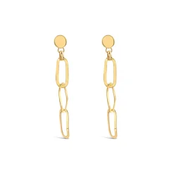 Yellow Gold Plated Sterling Silver Open Oval Link Drop Earrings