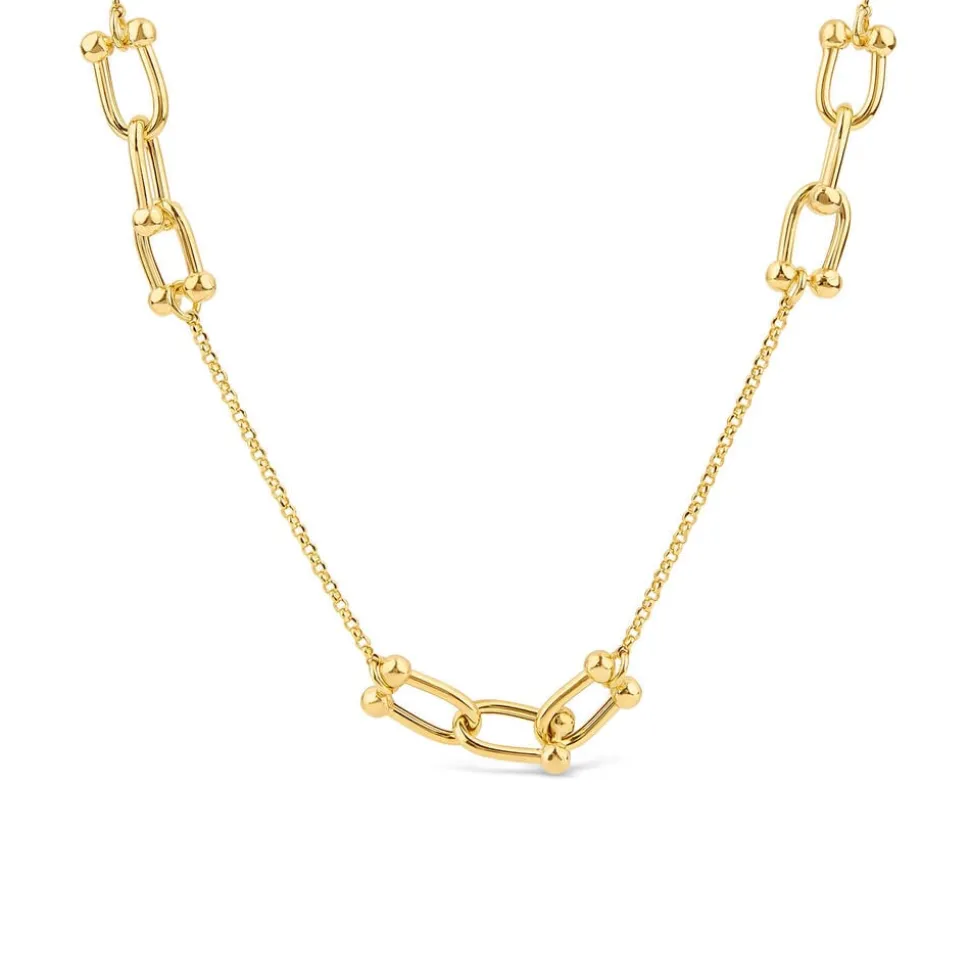 Yellow Gold Plated Sterling Silver Stationed Stirrup Chain Necklet