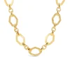 Yellow Gold Plated Sterling Silver Open Oblong Polished & Patterned Hexagons Necklet