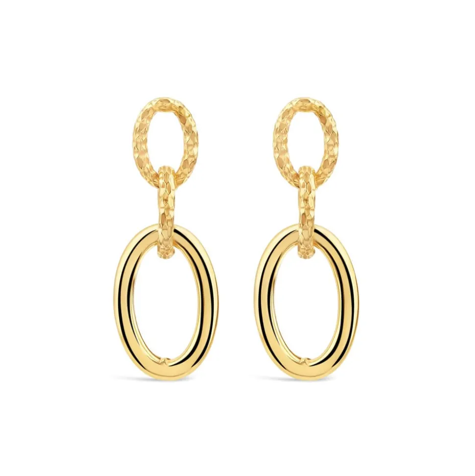 Yellow Gold Plated Sterling Silver Diamond Cut & Polished Link Drop Earrings