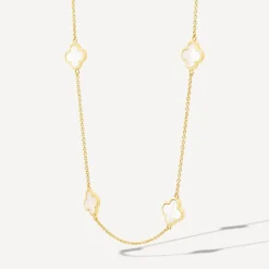 Yellow Gold Plated Sterling Silver Mother of Pearl 10 Clover Petal Necklet